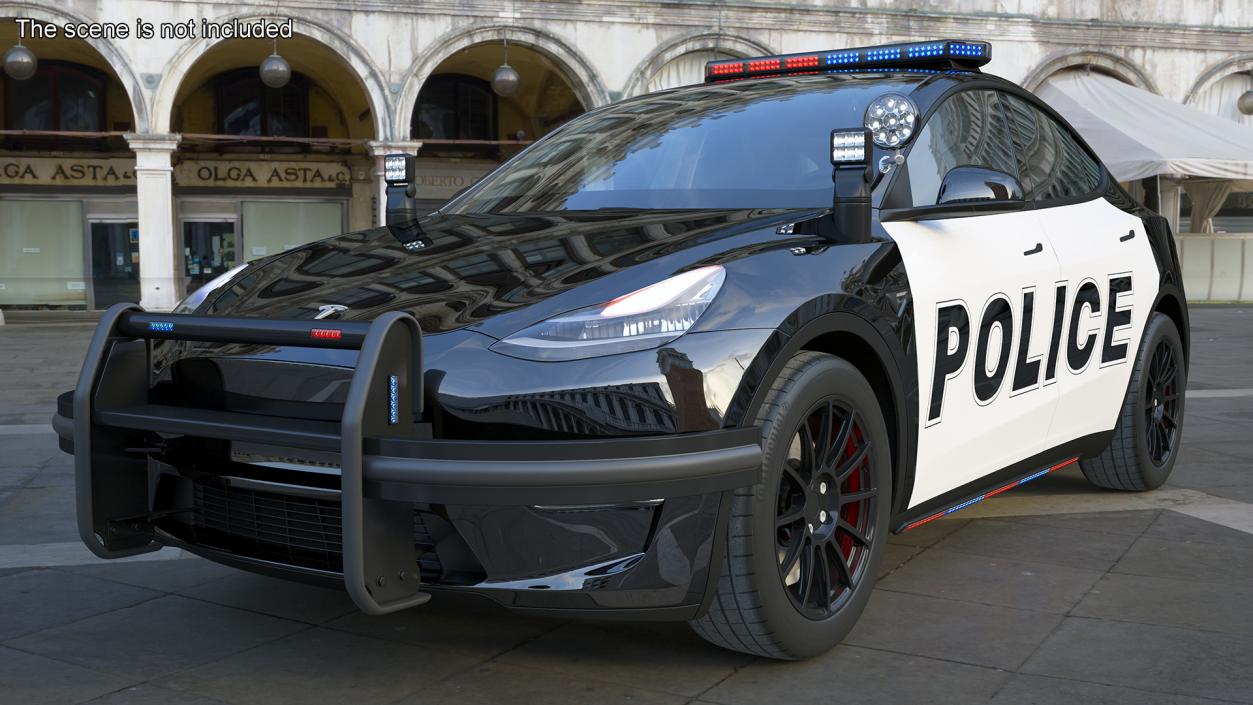 Police Tesla Model Y Lights On Rigged 3D