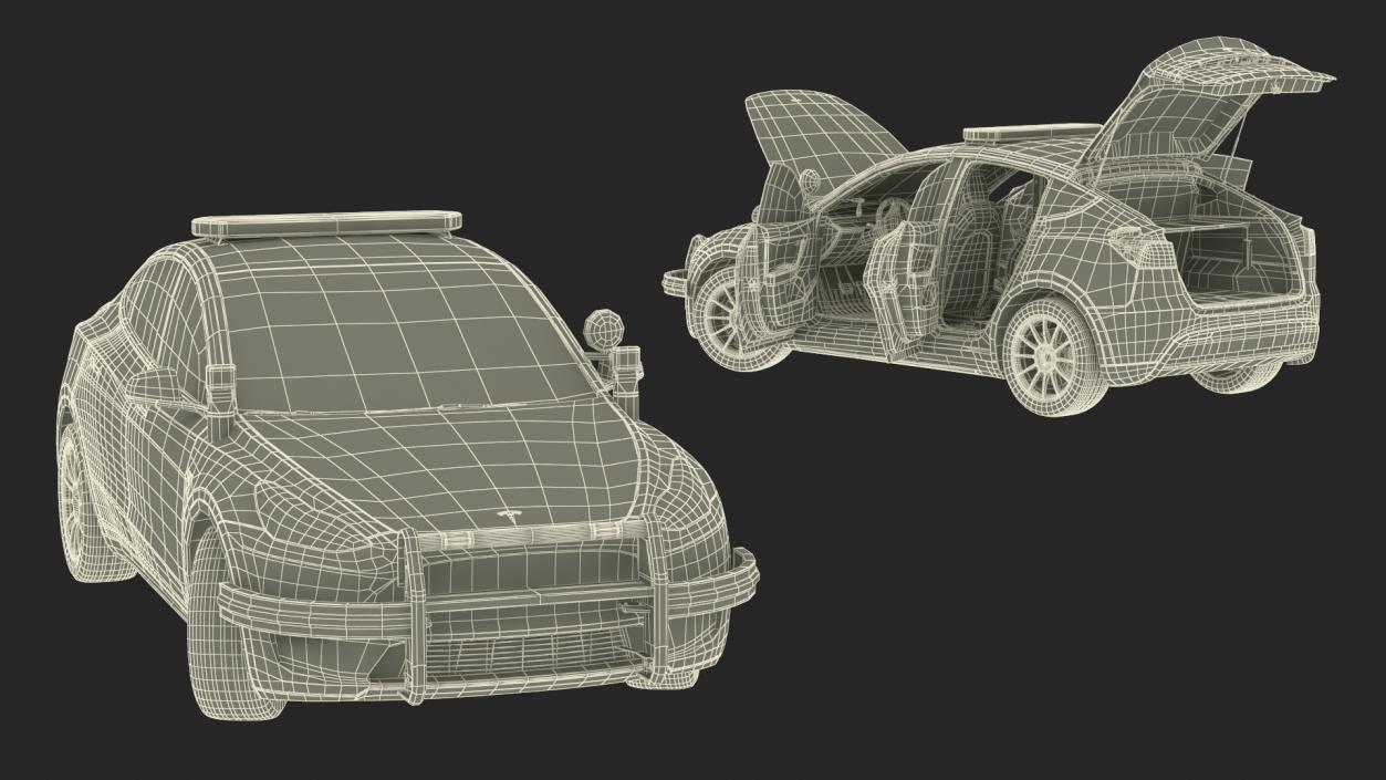 Police Tesla Model Y Lights On Rigged 3D