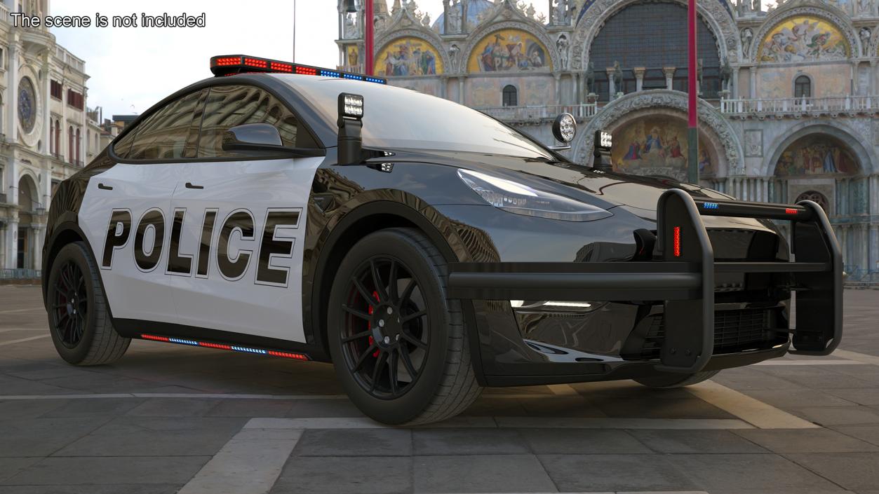 Police Tesla Model Y Lights On Rigged 3D