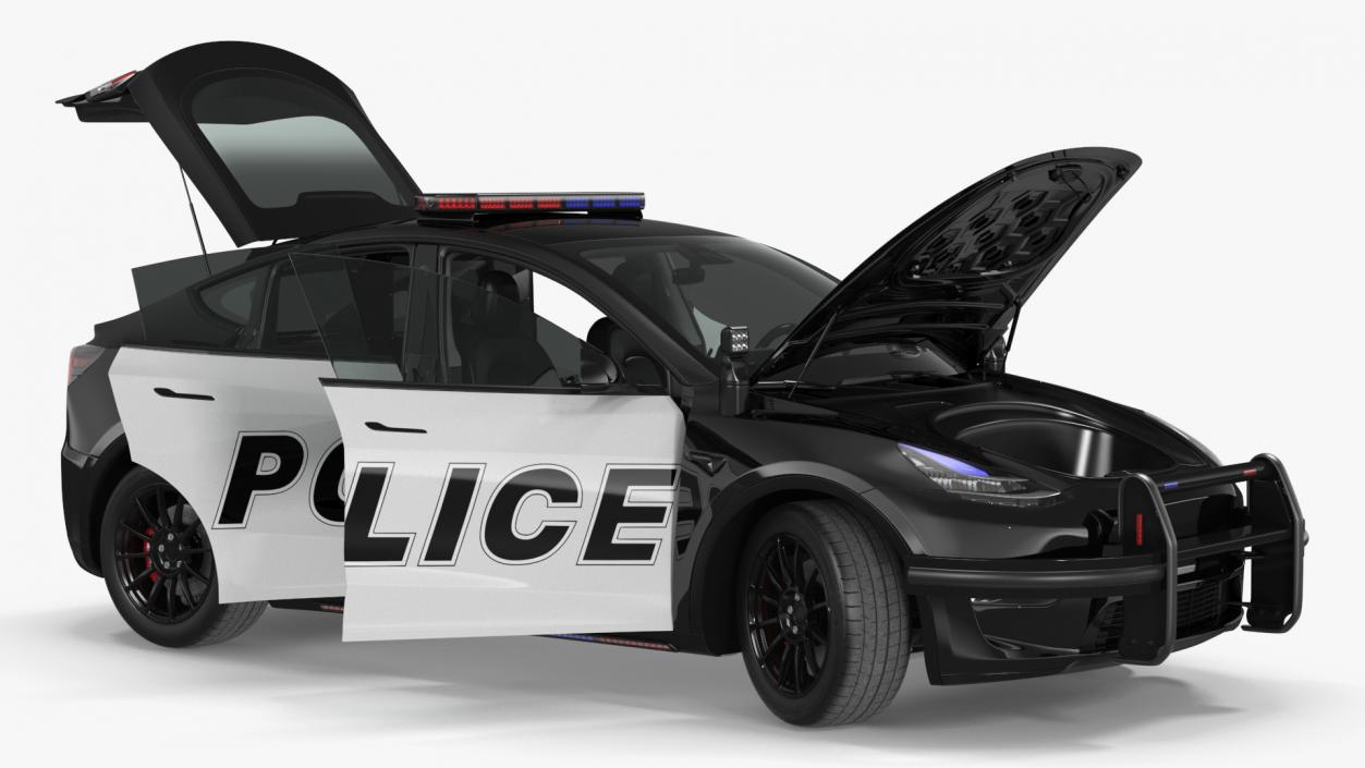 Police Tesla Model Y Lights On Rigged 3D