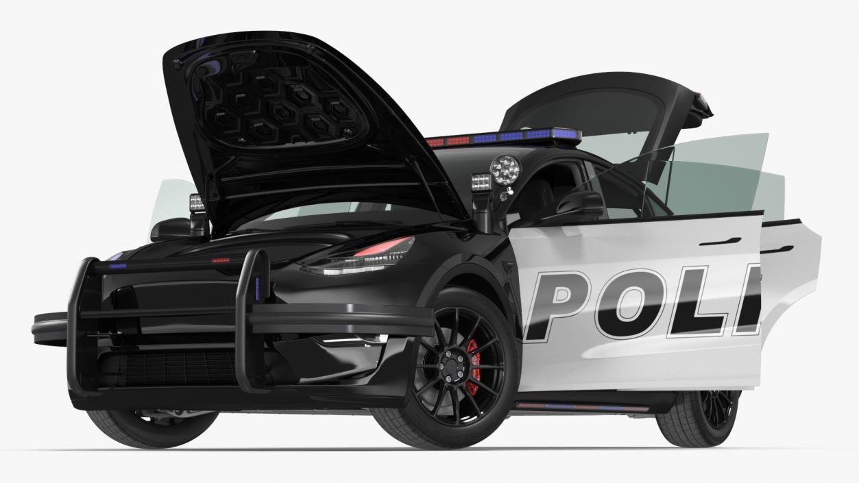 Police Tesla Model Y Lights On Rigged 3D