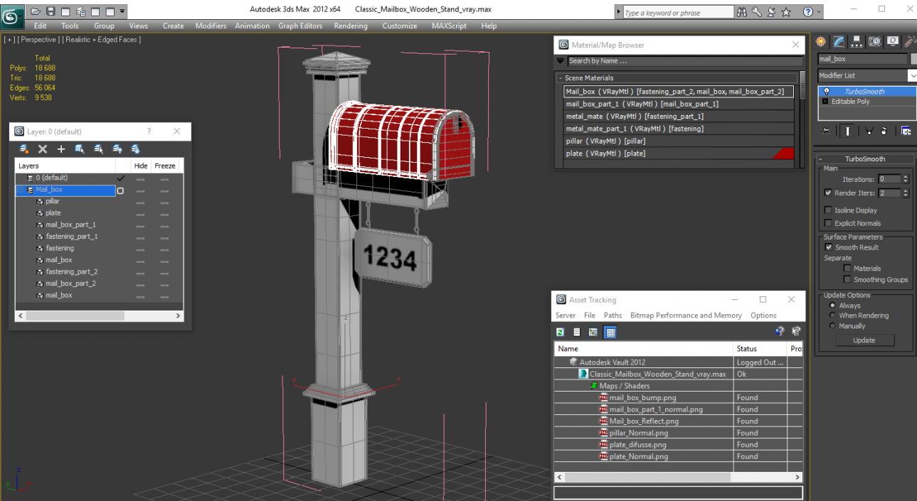 3D Classic Mailbox Wooden Stand model