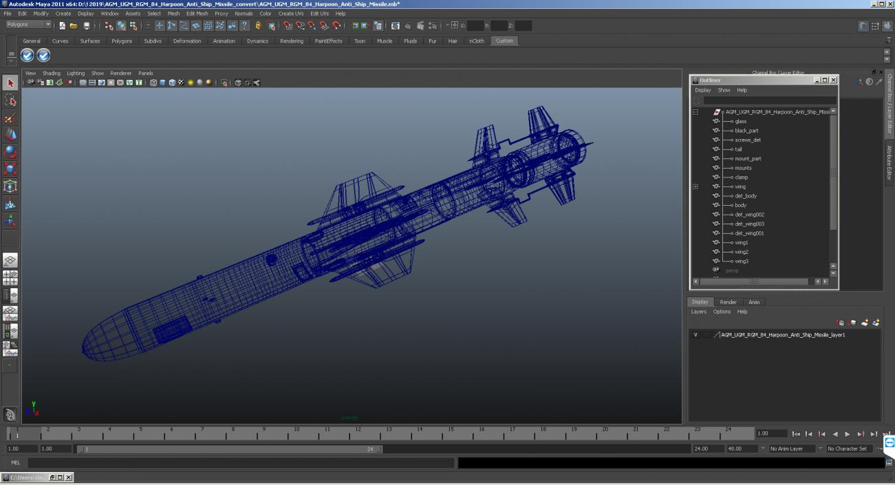 3D model AGM UGM RGM 84 Harpoon Anti Ship Missile