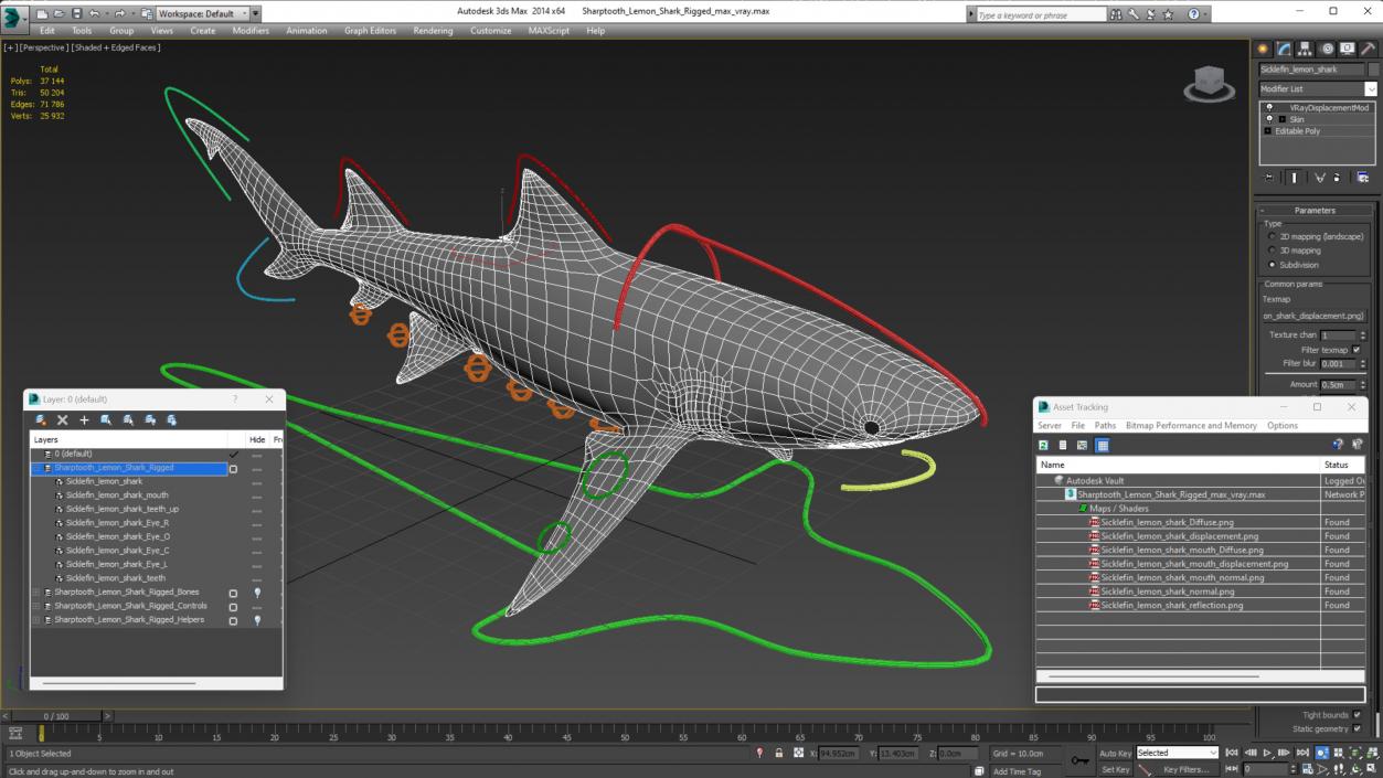 Sharptooth Lemon Shark Rigged 3D model