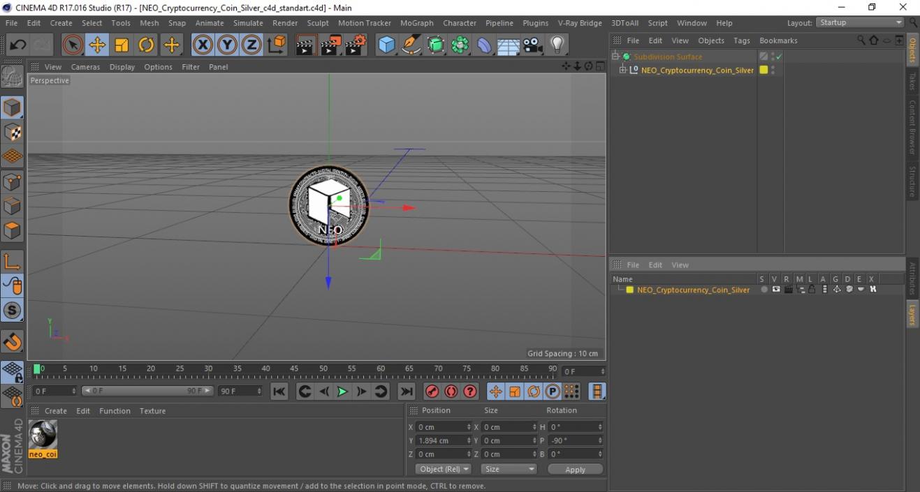 3D model NEO Cryptocurrency Coin Silver