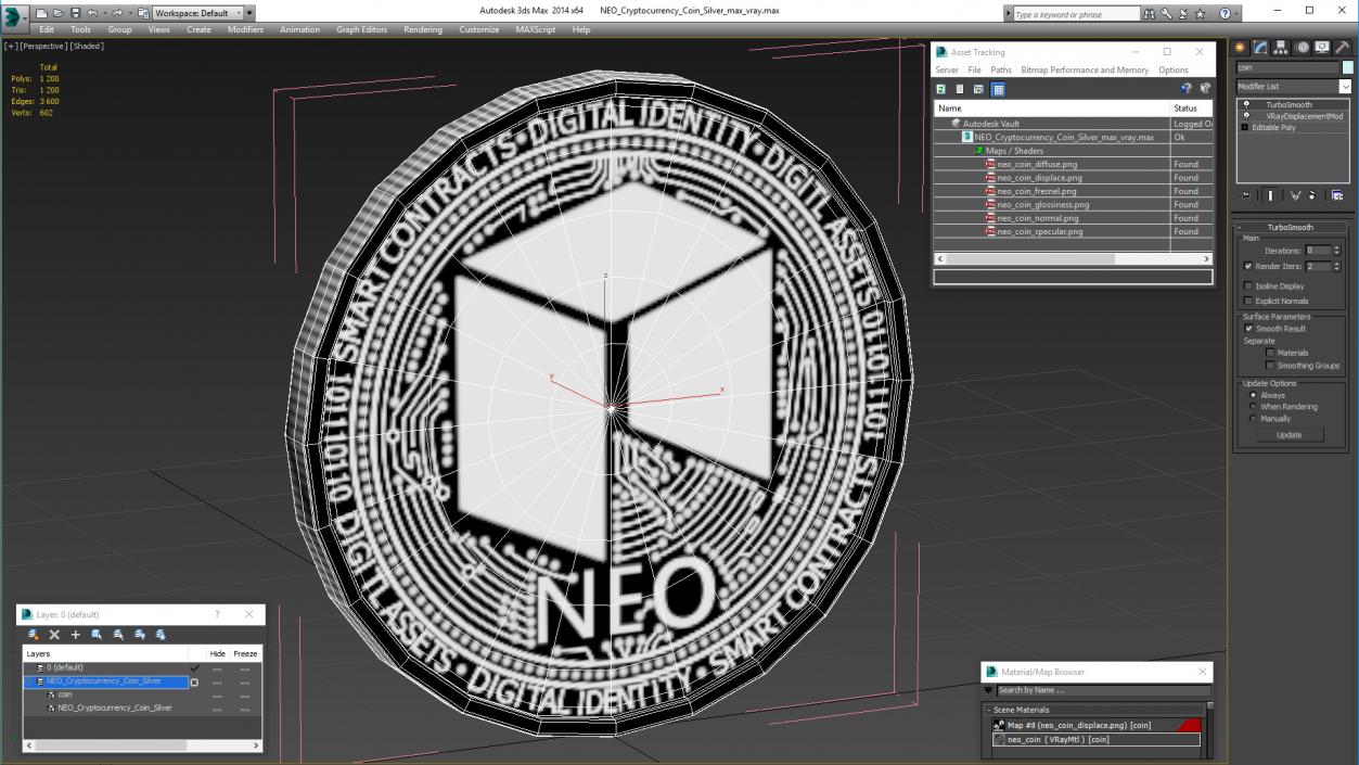 3D model NEO Cryptocurrency Coin Silver