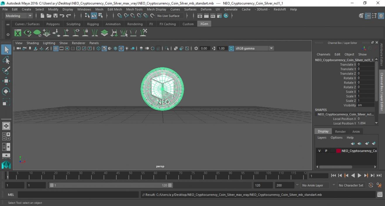 3D model NEO Cryptocurrency Coin Silver