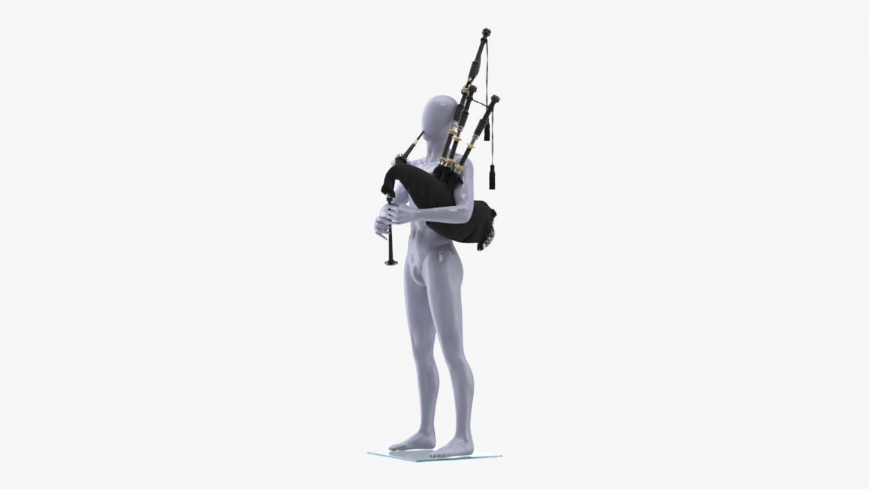 3D model Mannequin with Scottish Black Bagpipes 2