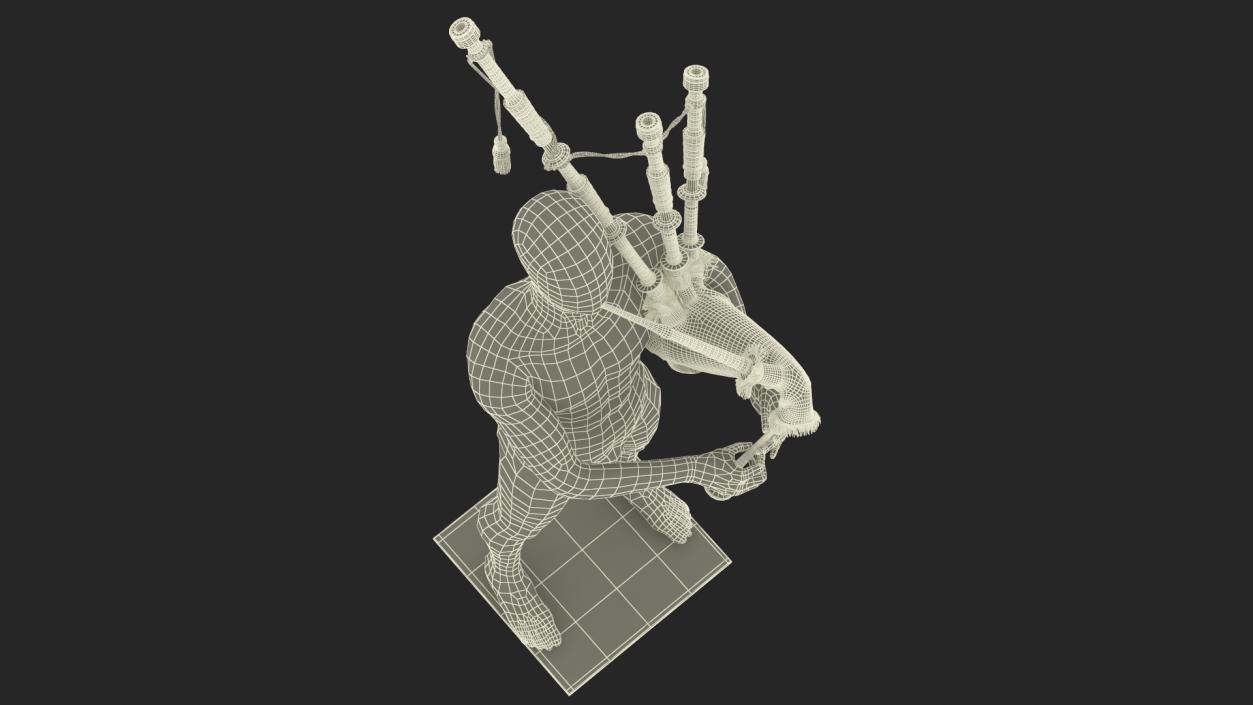 3D model Mannequin with Scottish Black Bagpipes 2