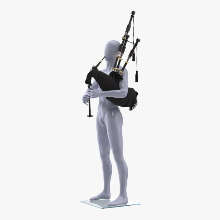 3D model Mannequin with Scottish Black Bagpipes 2