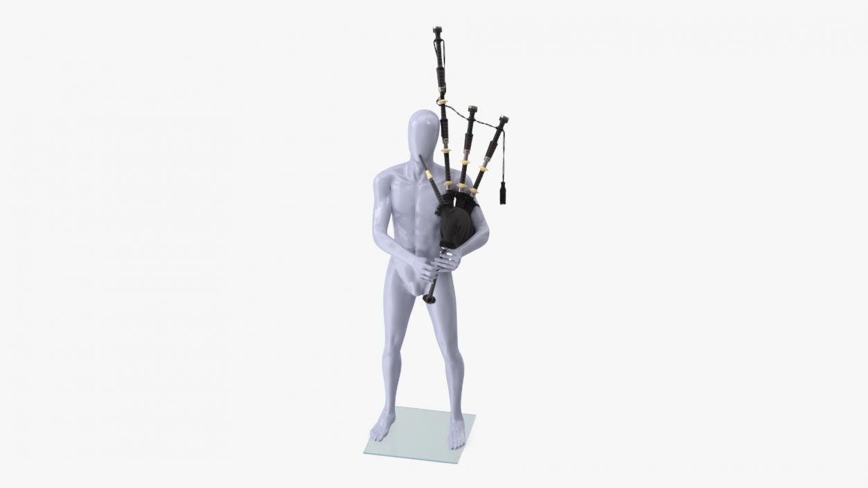 3D model Mannequin with Scottish Black Bagpipes 2