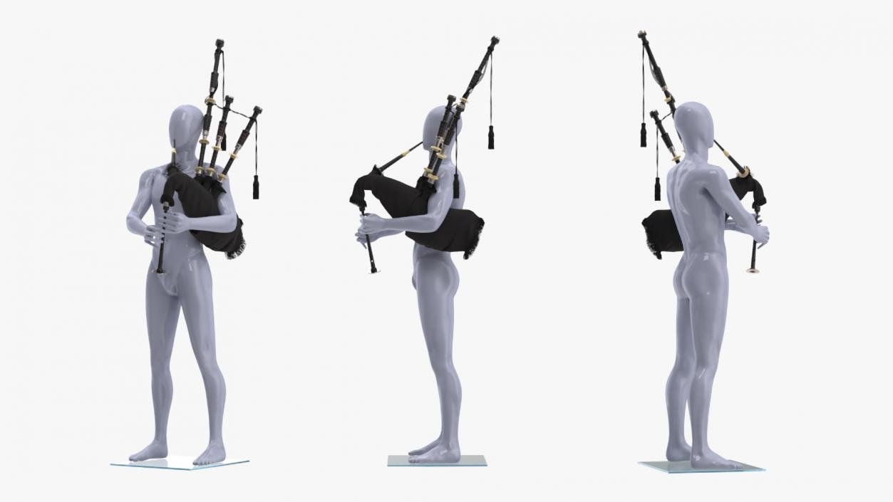 3D model Mannequin with Scottish Black Bagpipes 2