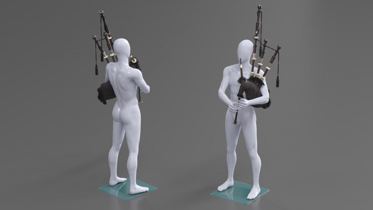 3D model Mannequin with Scottish Black Bagpipes 2