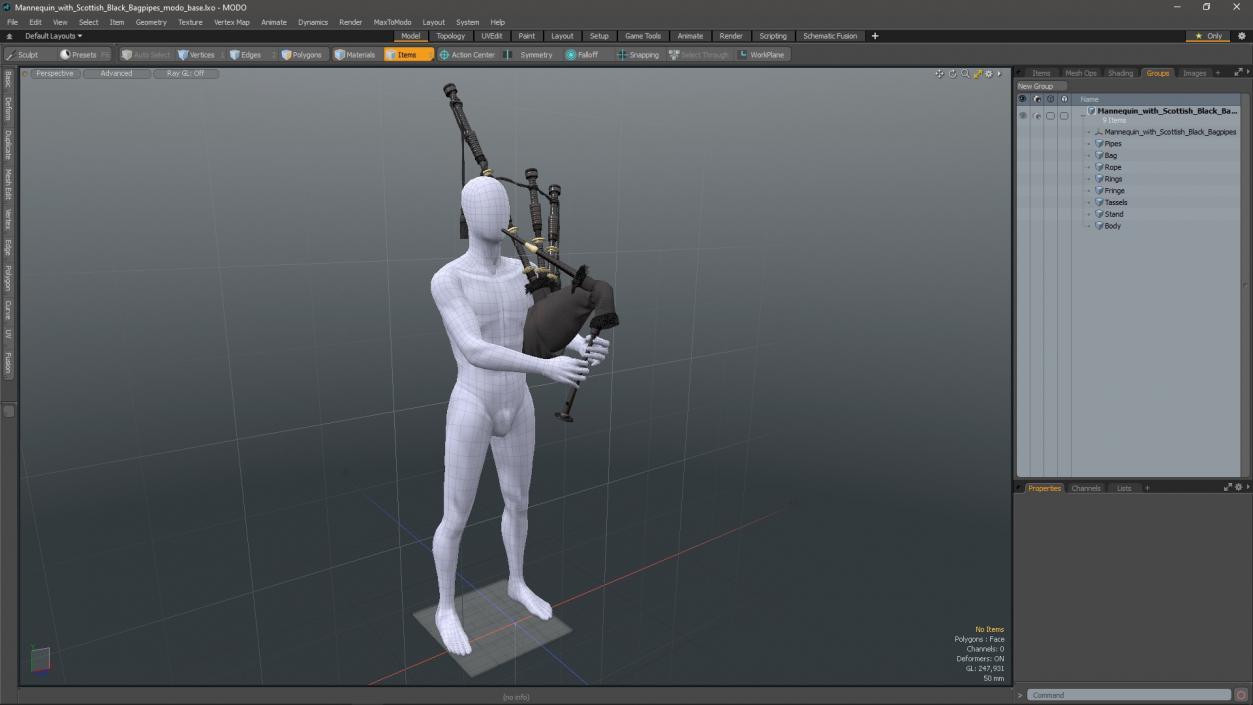 3D model Mannequin with Scottish Black Bagpipes 2