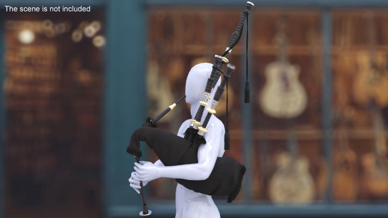 3D model Mannequin with Scottish Black Bagpipes 2