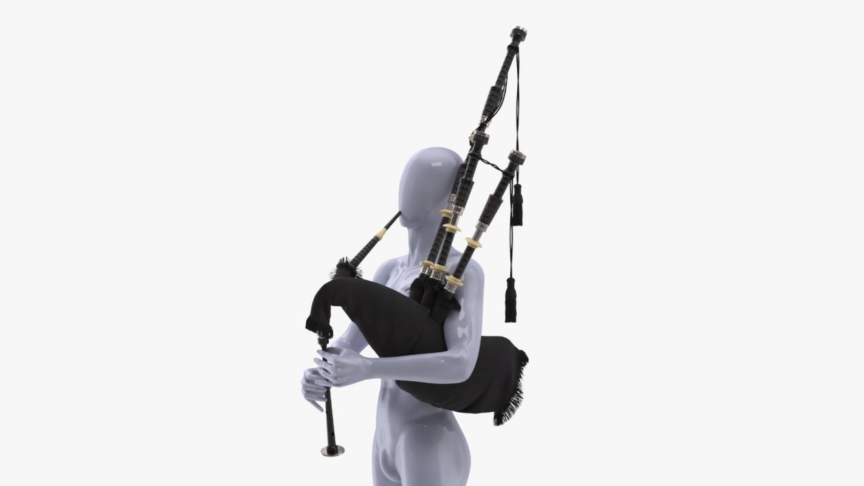 3D model Mannequin with Scottish Black Bagpipes 2