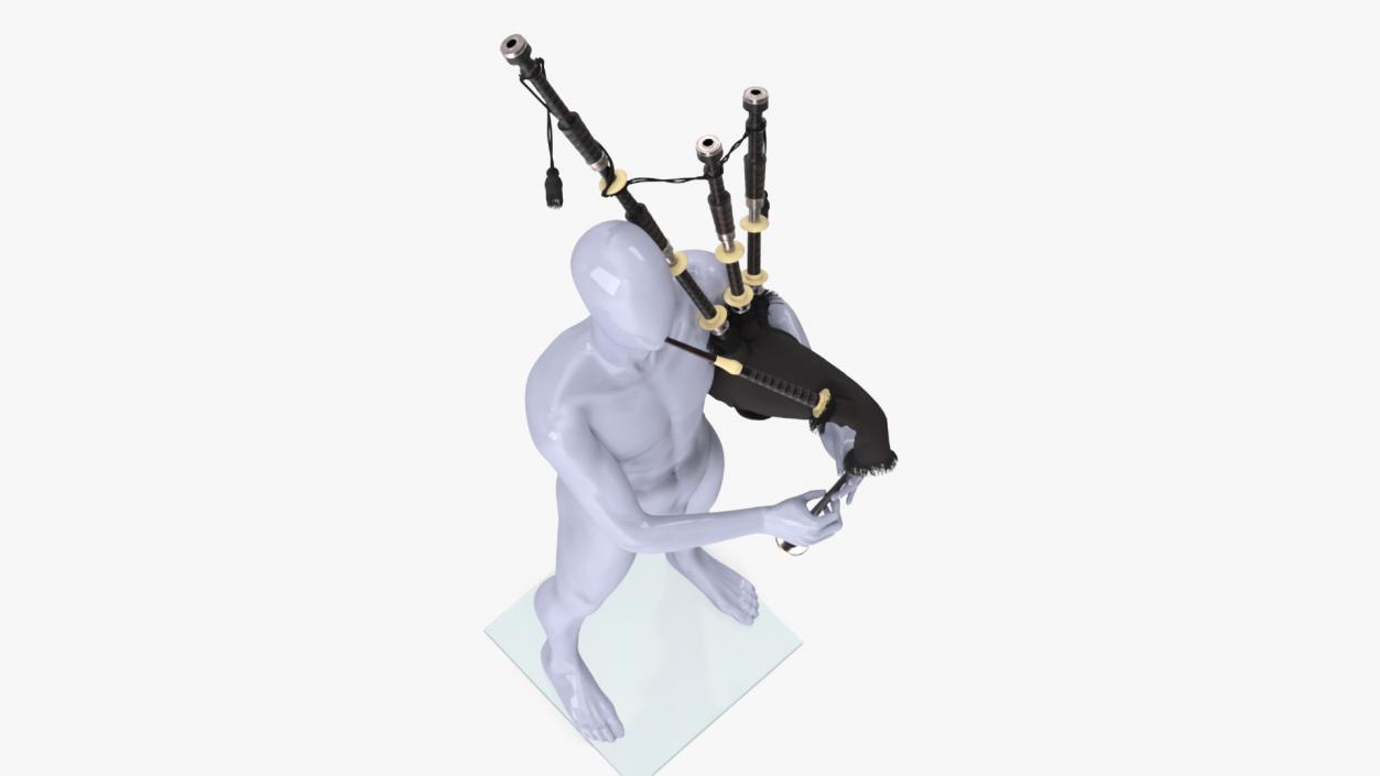 3D model Mannequin with Scottish Black Bagpipes 2