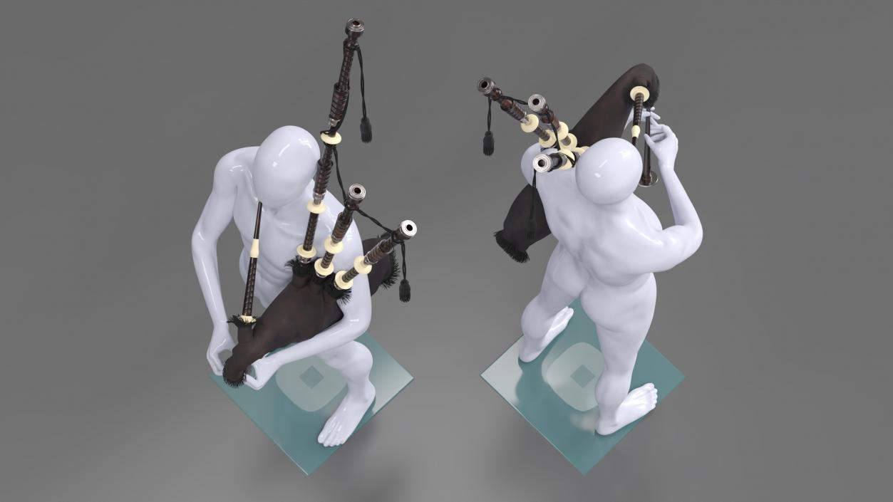 3D model Mannequin with Scottish Black Bagpipes 2