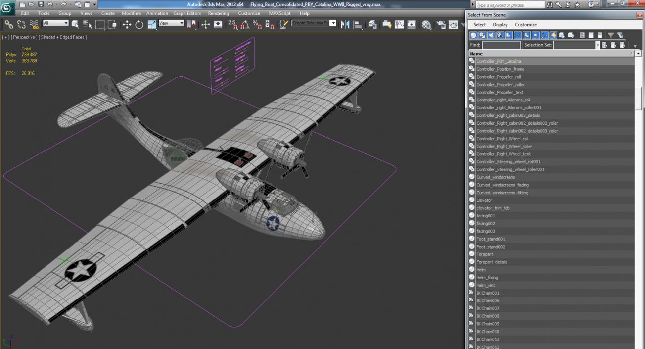 Flying Boat Consolidated PBY Catalina WWII Rigged 3D model