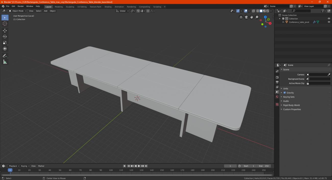 3D Rectangular Conference Table model