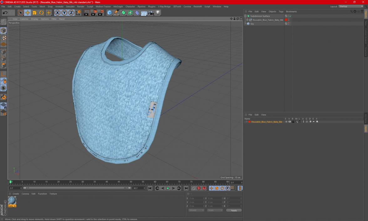 Reusable Blue Fabric Baby Bib 3D model