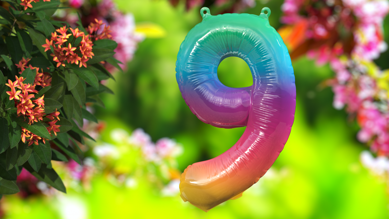 3D model Balloon Numbers 9 Rainbow