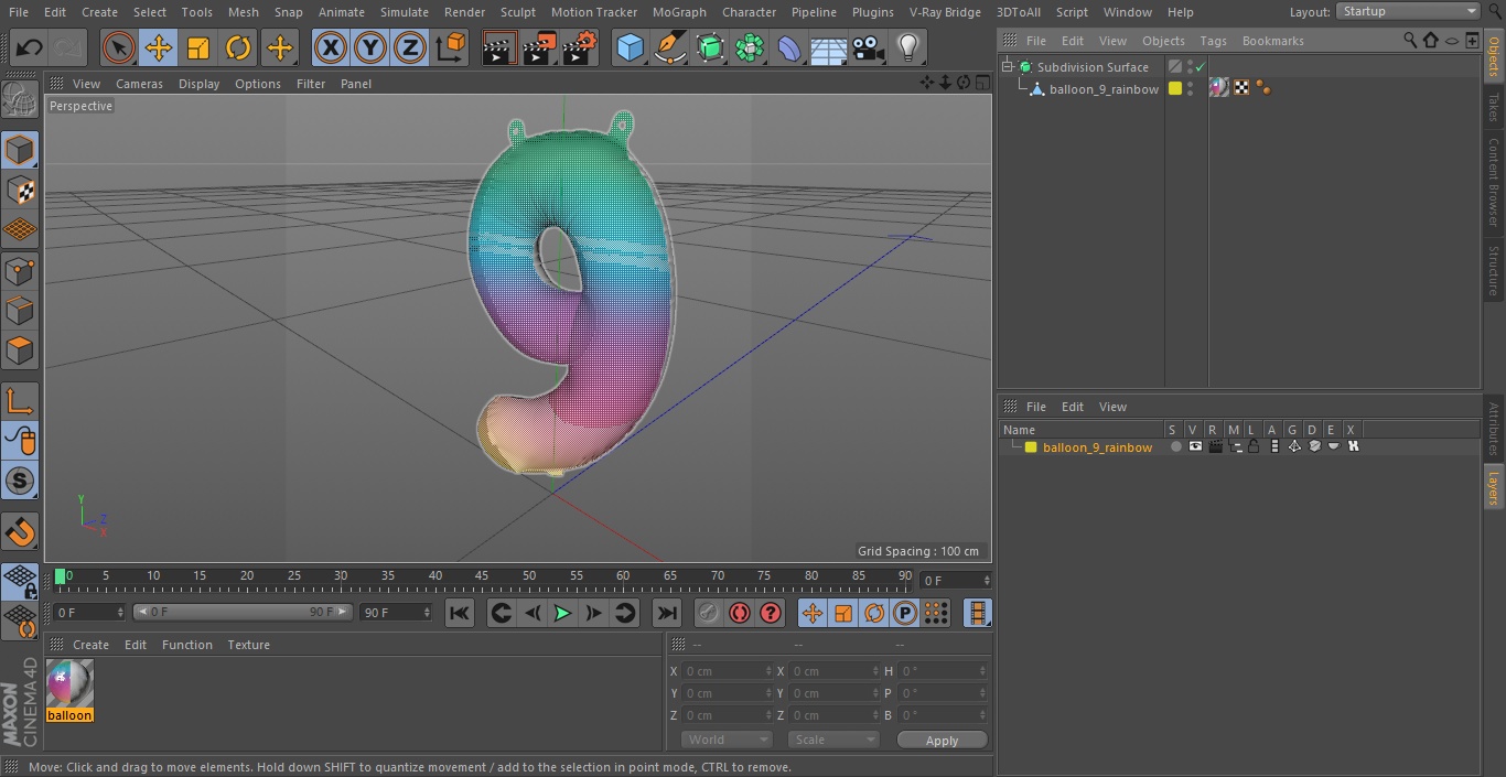 3D model Balloon Numbers 9 Rainbow