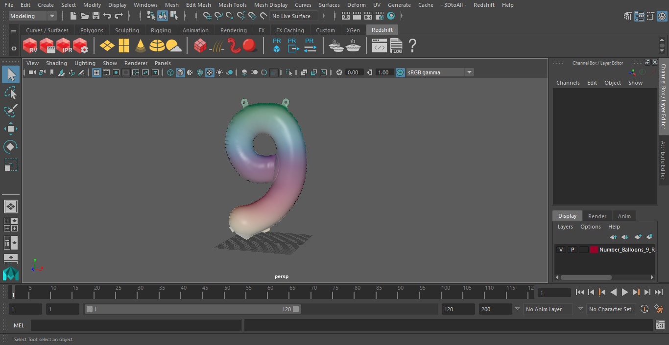 3D model Balloon Numbers 9 Rainbow