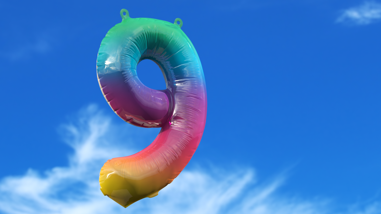 3D model Balloon Numbers 9 Rainbow