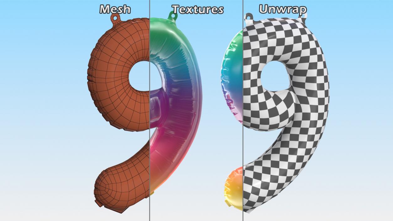 3D model Balloon Numbers 9 Rainbow