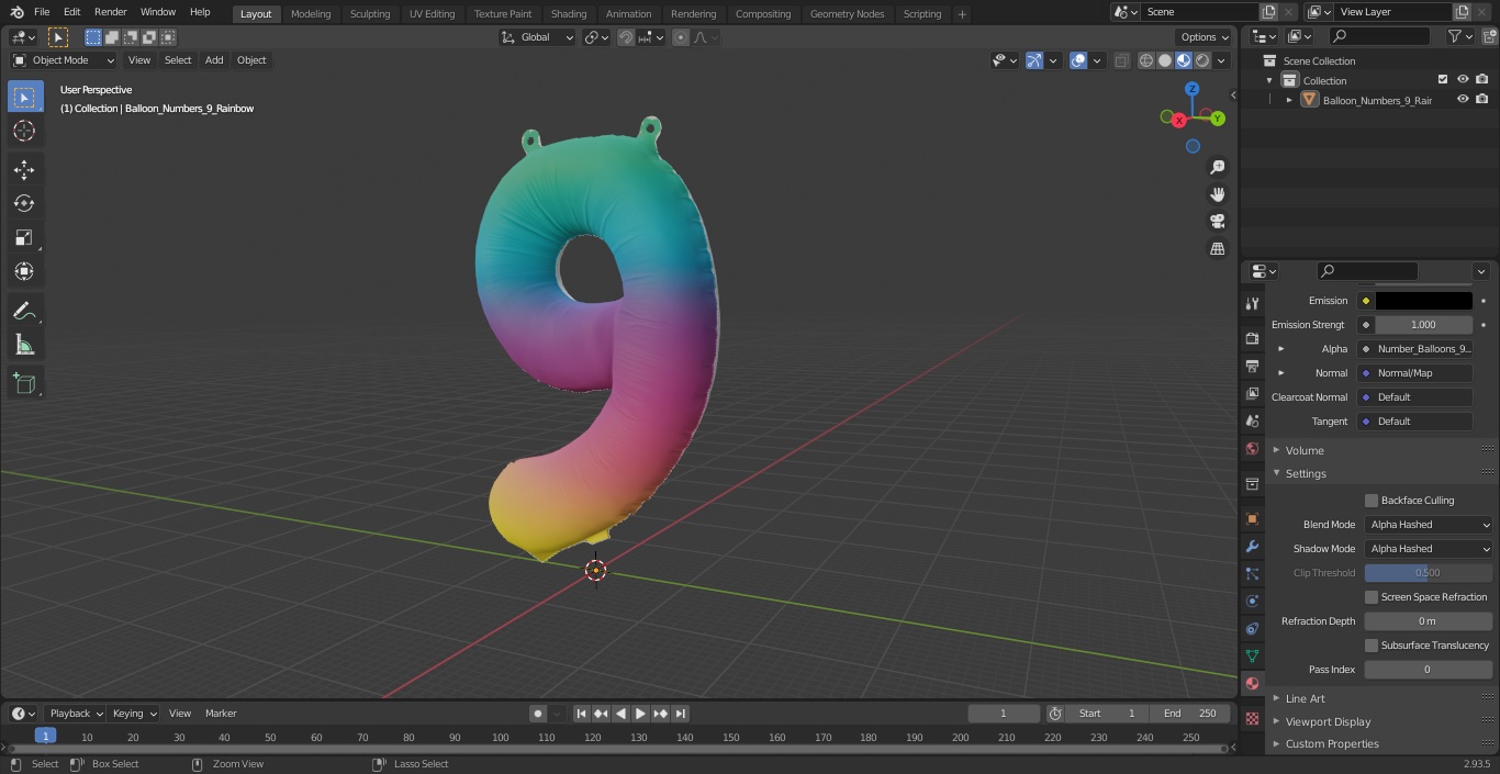 3D model Balloon Numbers 9 Rainbow