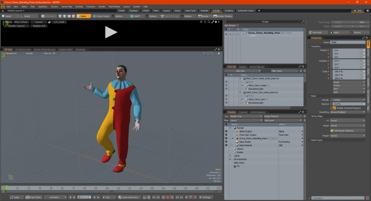 3D Circus Clown Standing Pose