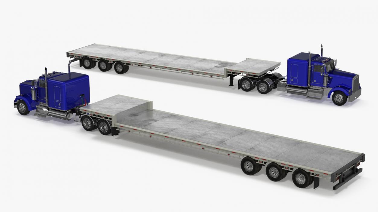 3D Semi Truck with Flatbed Trailer