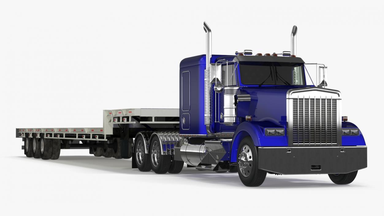 3D Semi Truck with Flatbed Trailer