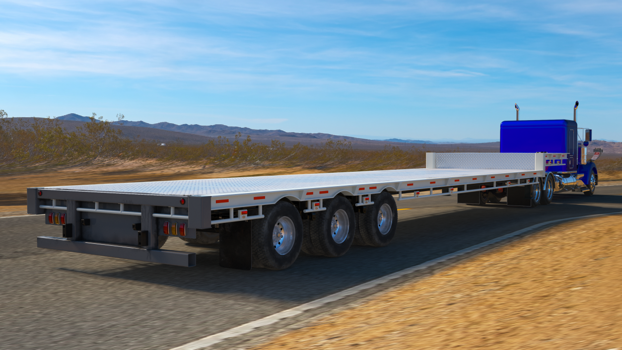 3D Semi Truck with Flatbed Trailer