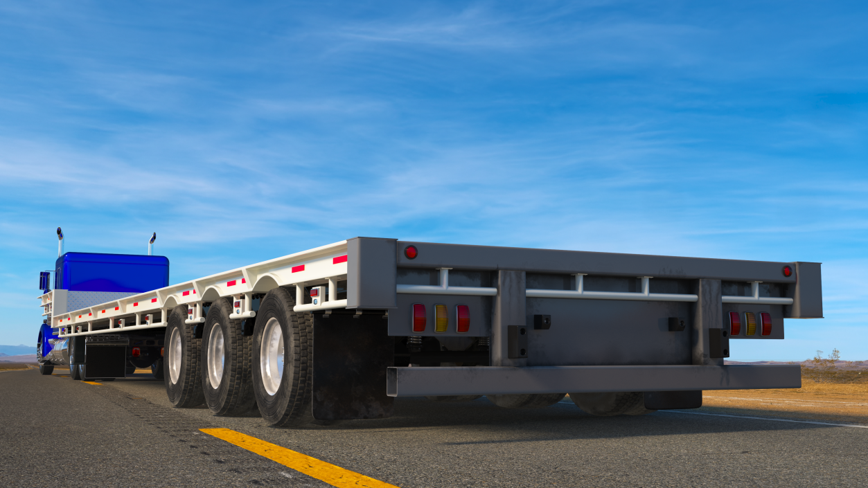 3D Semi Truck with Flatbed Trailer