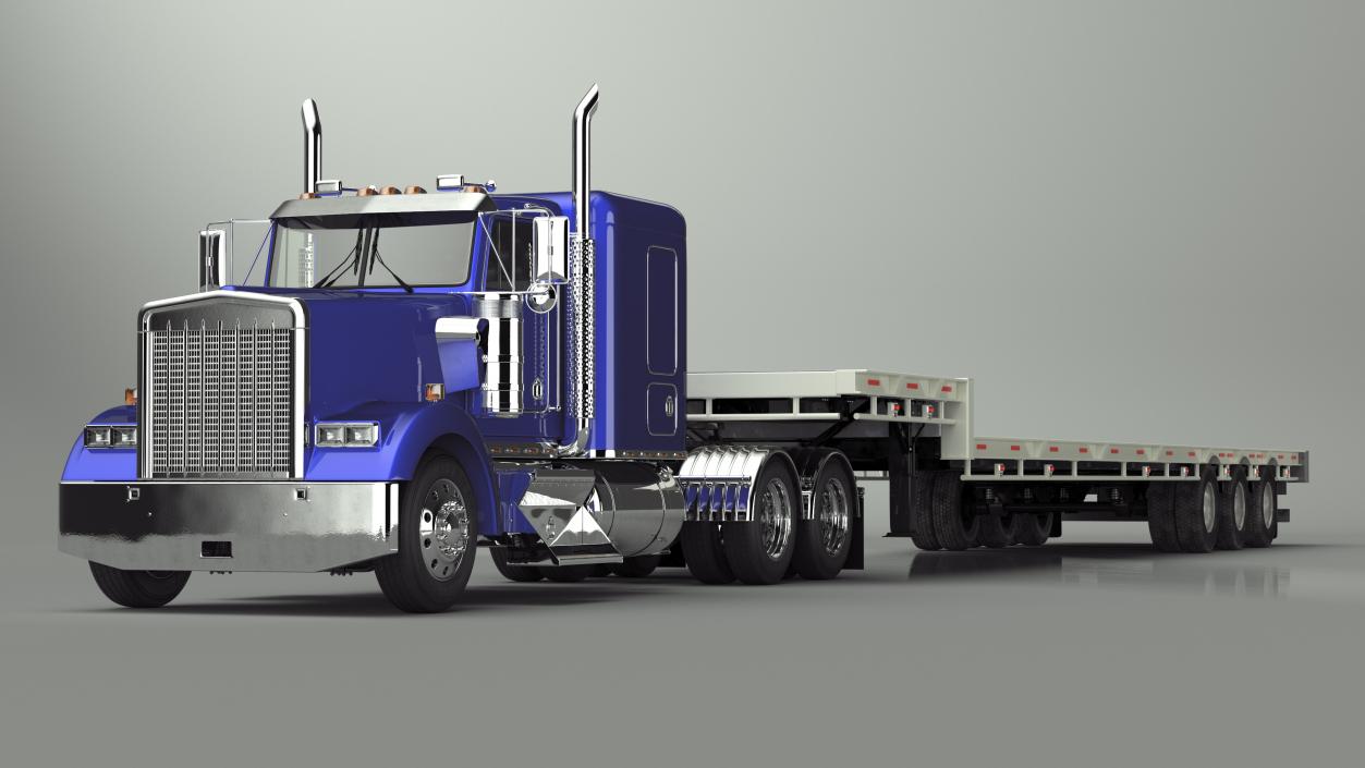 3D Semi Truck with Flatbed Trailer