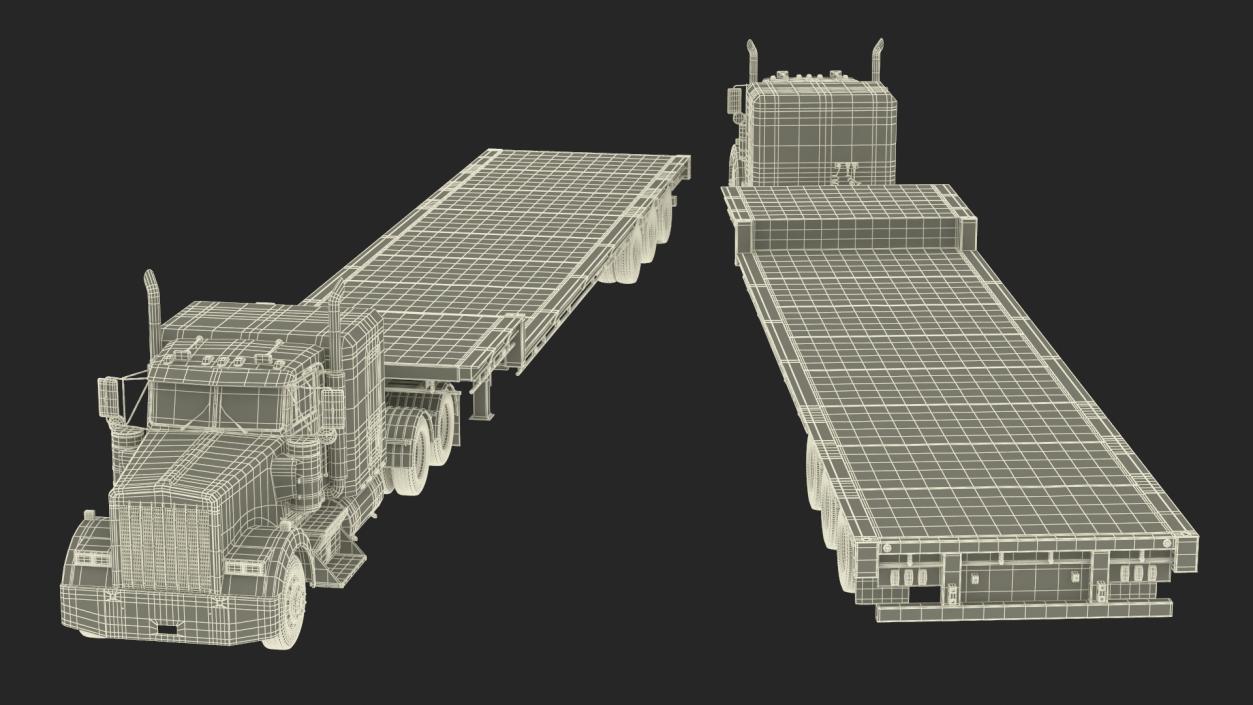 3D Semi Truck with Flatbed Trailer