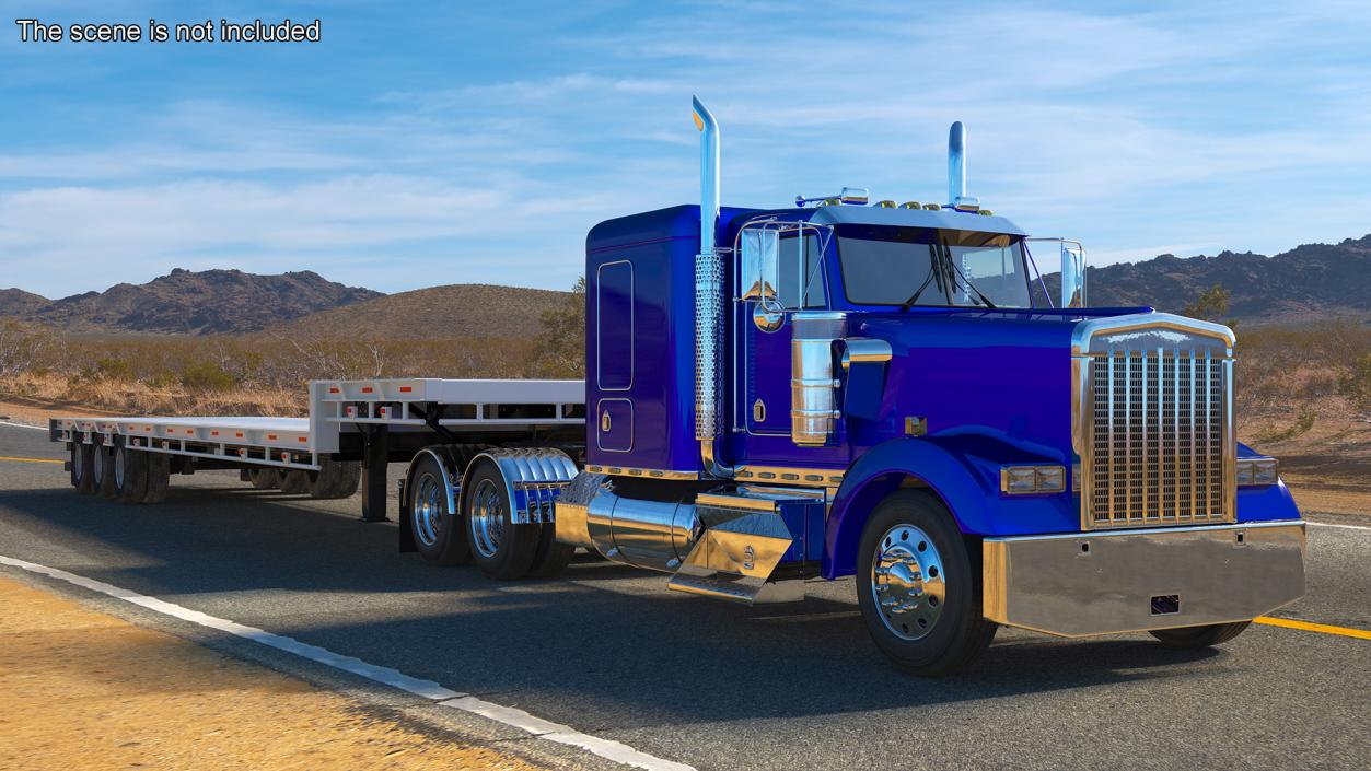 3D Semi Truck with Flatbed Trailer