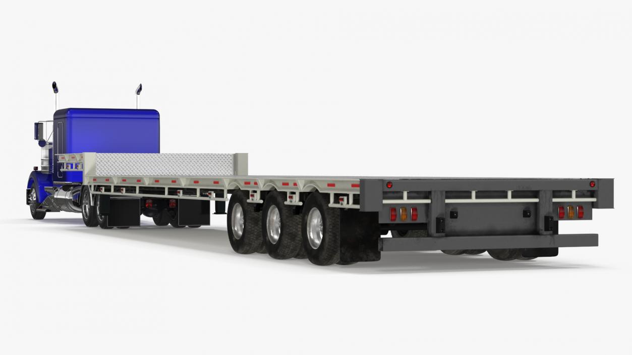 3D Semi Truck with Flatbed Trailer