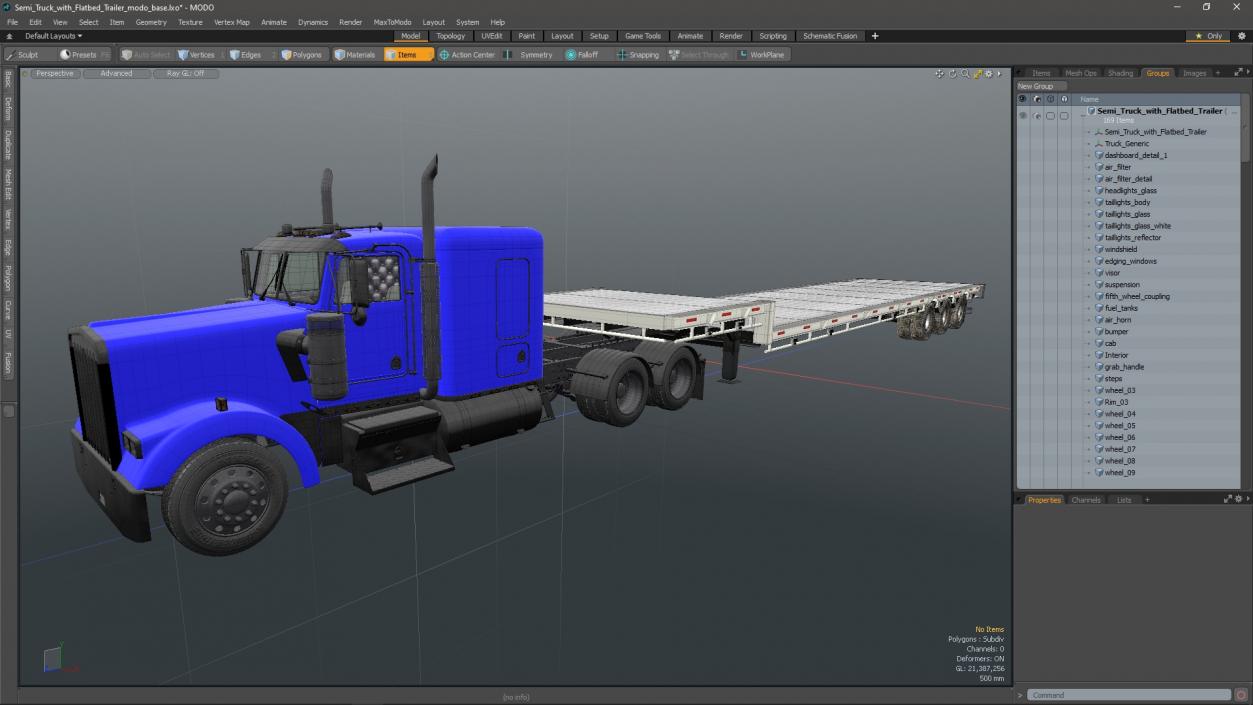 3D Semi Truck with Flatbed Trailer