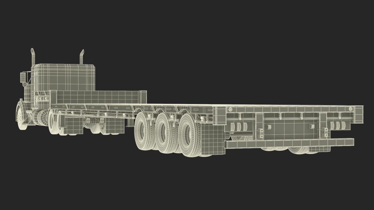 3D Semi Truck with Flatbed Trailer