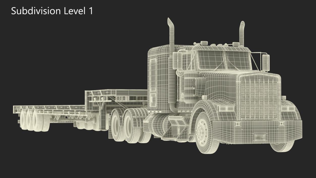 3D Semi Truck with Flatbed Trailer