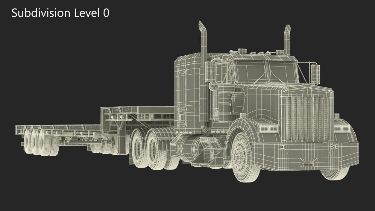 3D Semi Truck with Flatbed Trailer