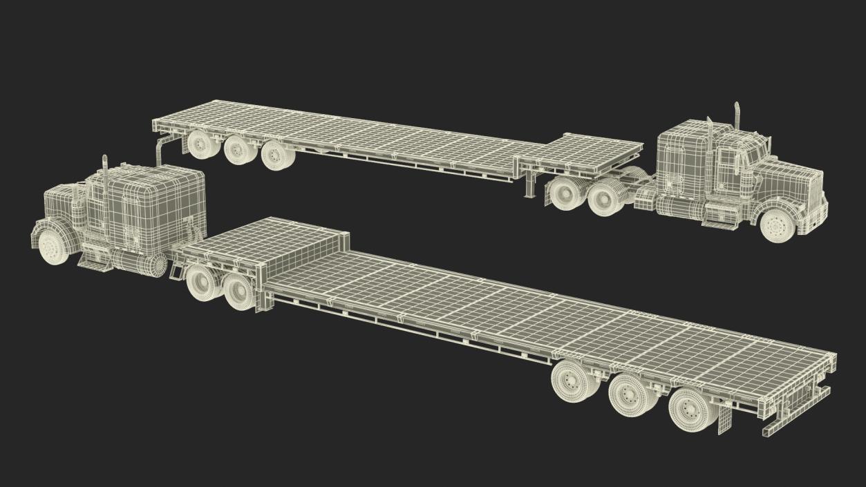 3D Semi Truck with Flatbed Trailer