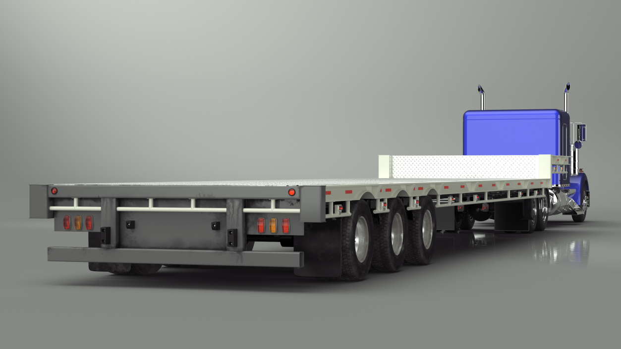 3D Semi Truck with Flatbed Trailer