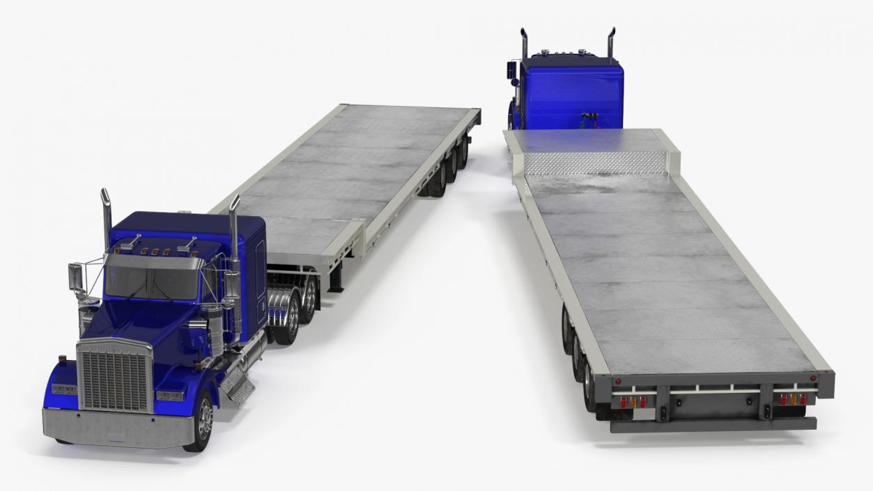 3D Semi Truck with Flatbed Trailer