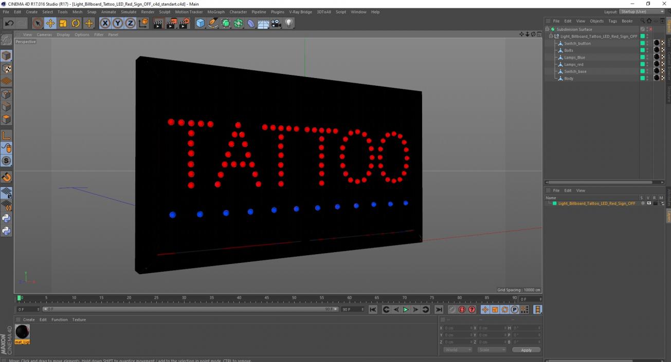 Light Billboard Tattoo LED Red Sign OFF 3D model