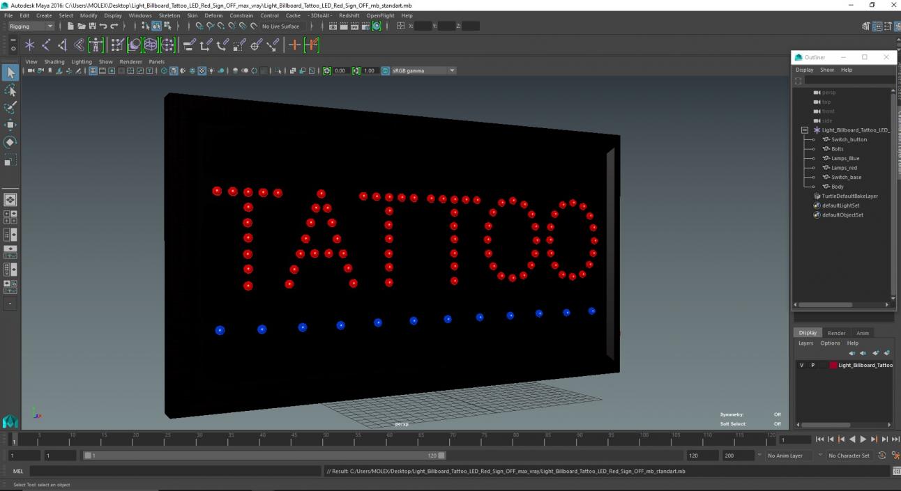 Light Billboard Tattoo LED Red Sign OFF 3D model