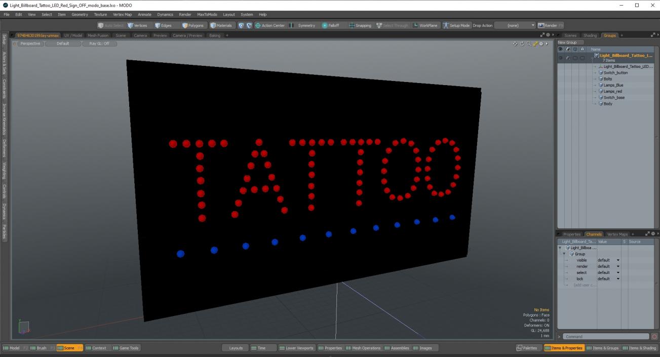 Light Billboard Tattoo LED Red Sign OFF 3D model